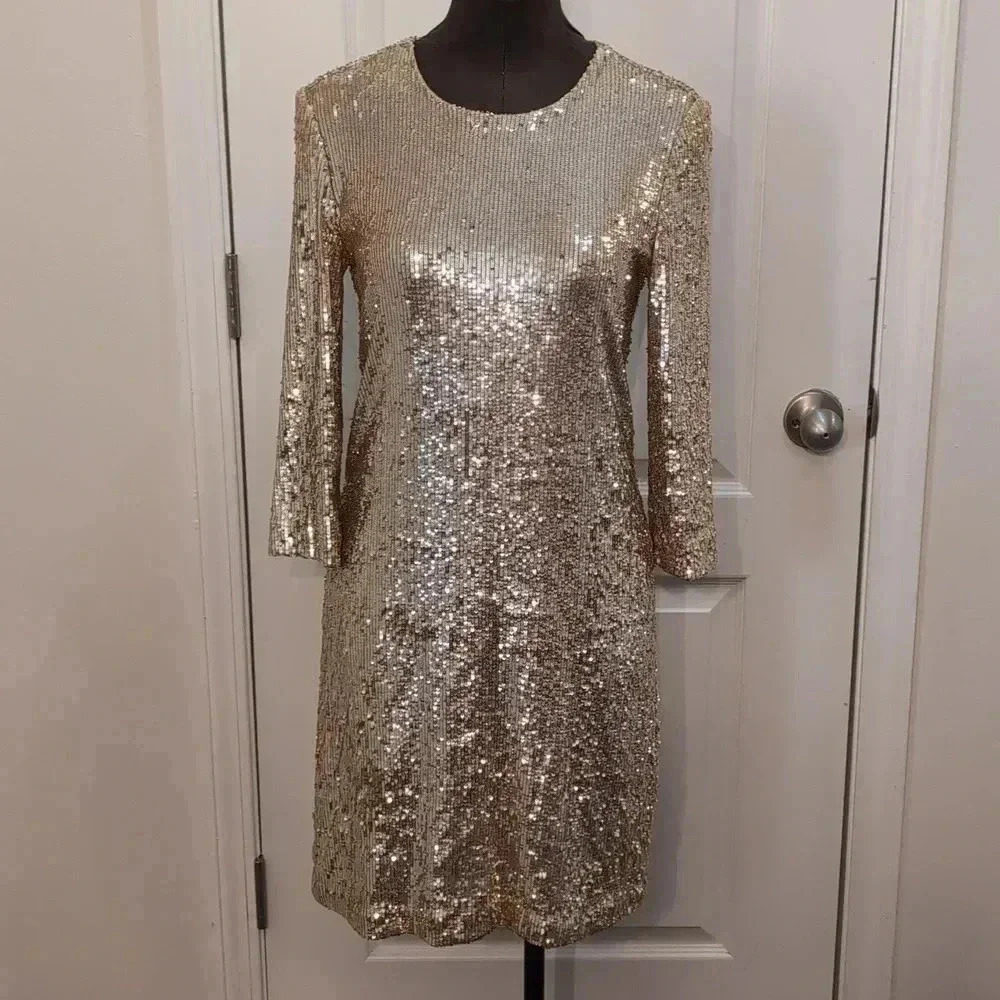 Tory Burch women's scoop neck knee length sequin dress